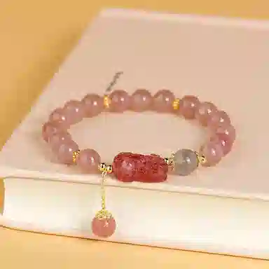 【诸事顺利】 金桂福 旺桃花招财貔貅 新中式国风复古招财纳福吞金兽小众高级感少女心气质百搭本命年转运串珠#好运天然 草莓晶 手串 女款