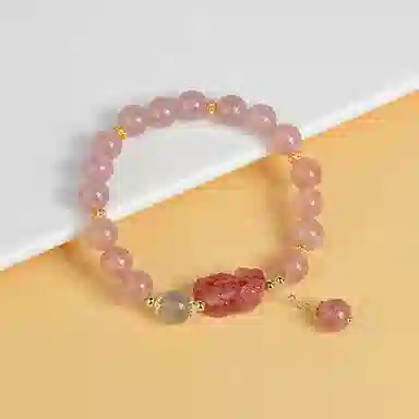 【诸事顺利】 金桂福 旺桃花招财貔貅 新中式国风复古招财纳福吞金兽小众高级感少女心气质百搭本命年转运串珠#好运天然 草莓晶 手串 女款