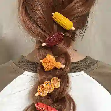 简应舒 仿真烤串炸鸡 树脂 发夹 男女同款情侣款