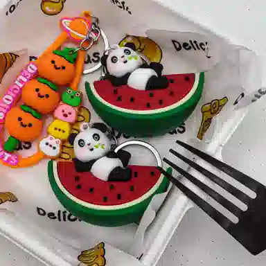 简应舒 创意可爱卡通西瓜熊猫 塑料 挂件 男女同款情侣款