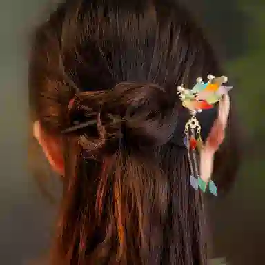 简应舒 彩色锦鲤中式高级感古风饰品发钗木簪头饰流苏步摇 合金 发簪 男女同款情侣款