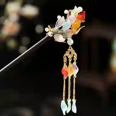 简应舒 彩色锦鲤中式高级感古风饰品发钗木簪头饰流苏步摇 合金 发簪 男女同款情侣款