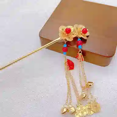 简应舒 古风花朵铜钱 合金 配件发簪 男女同款情侣款