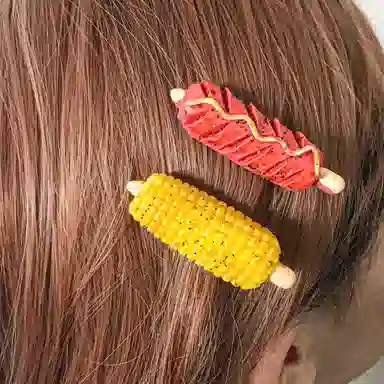 简应舒 仿真烤串炸鸡 树脂 发夹 男女同款情侣款