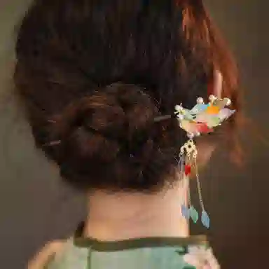 简应舒 彩色锦鲤中式高级感古风饰品发钗木簪头饰流苏步摇 合金 发簪 男女同款情侣款