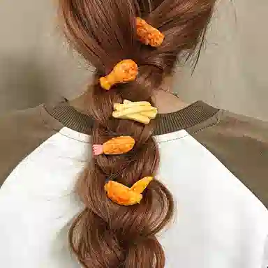 简应舒 炸鸡竖条创意可爱 树脂 发夹 男女同款情侣款