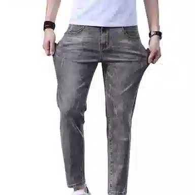 大白鲨 简约薄款修身小直筒牛仔裤 男款