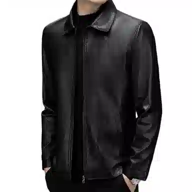 机车骑行潮牌立领加薄绒防风休闲复古纯色夹克时尚皮衣 男款 经典黑色