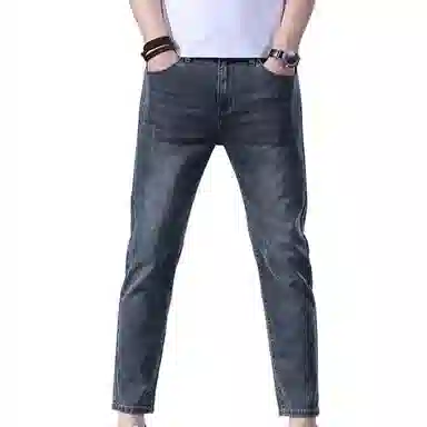 大白鲨 简约薄款修身小直筒牛仔裤 男款