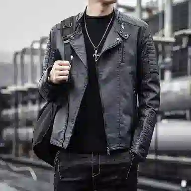 大白鲨 流行韩版修身薄款潮流外套夹克皮衣 男款