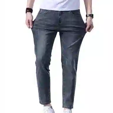 大白鲨 简约薄款修身小直筒牛仔裤 男款