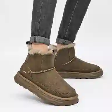 酷丁 保暖防滑防水 皮毛一体加绒加厚 雪地靴 男款