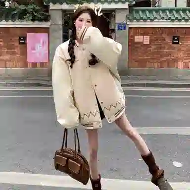 多风格复古潮流宽松舒适拼接外套棒球服 男女同款