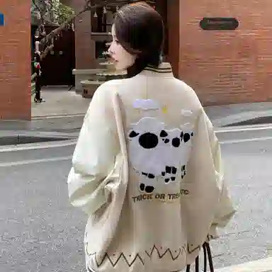 多风格复古潮流宽松舒适拼接外套棒球服 男女同款