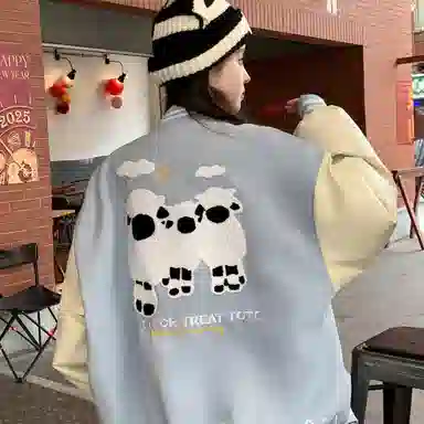 多风格复古潮流宽松舒适拼接外套棒球服 男女同款