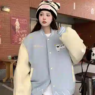 多风格复古潮流宽松舒适拼接外套棒球服 男女同款