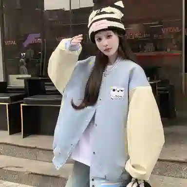 多风格复古潮流宽松舒适拼接外套棒球服 男女同款