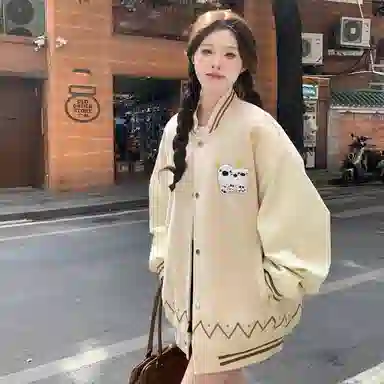 多风格复古潮流宽松舒适拼接外套棒球服 男女同款