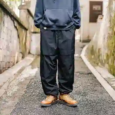 兔先森 山系撞色字母刺绣多拉链摇粒绒加绒加厚保暖裤脚可调节直筒宽松工装长裤休闲裤 男女同款