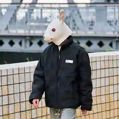 兔先森 无性别主义纯色时尚钢印设计加厚保暖外套夹克面包服情侣款极寒户外立领羽绒服 男女同款