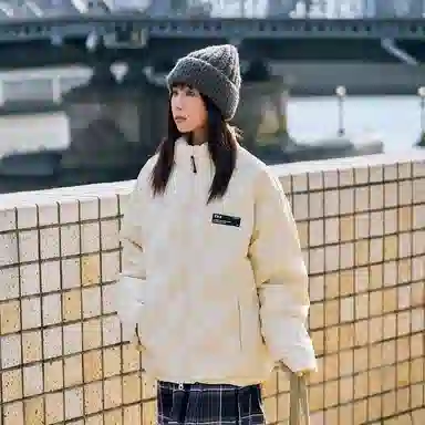 兔先森 无性别主义纯色时尚钢印设计加厚保暖外套夹克面包服情侣款极寒户外立领羽绒服 男女同款