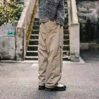 兔先森 山系撞色字母刺绣多拉链摇粒绒加绒加厚保暖裤脚可调节直筒宽松工装长裤休闲裤 男女同款