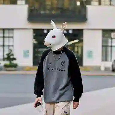 兔先森 美式复古字母刺绣插肩袖宽松时尚百搭拼接撞色圆领套头保暖长袖针织衫 男女同款