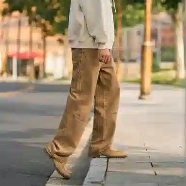 兔先森 美式复古重水洗做旧时尚潮牌直筒宽松休闲长裤牛仔裤 男女同款