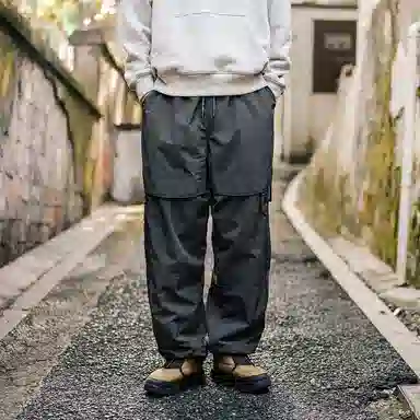 兔先森 山系撞色字母刺绣多拉链摇粒绒加绒加厚保暖裤脚可调节直筒宽松工装长裤休闲裤 男女同款