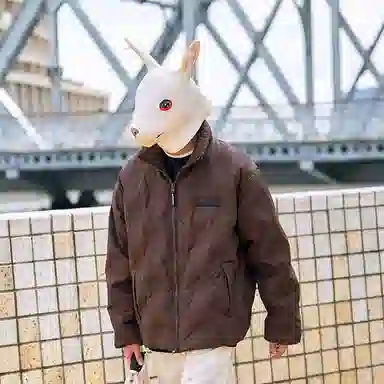 兔先森 无性别主义纯色时尚钢印设计加厚保暖外套夹克面包服情侣款极寒户外立领羽绒服 男女同款