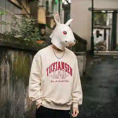 兔先森 无性别主义加绒保暖宽松垂感美式复古时尚潮牌字母印花宽松圆领套头卫衣 男女同款