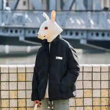 兔先森 无性别主义纯色时尚钢印设计加厚保暖外套夹克面包服情侣款极寒户外立领羽绒服 男女同款