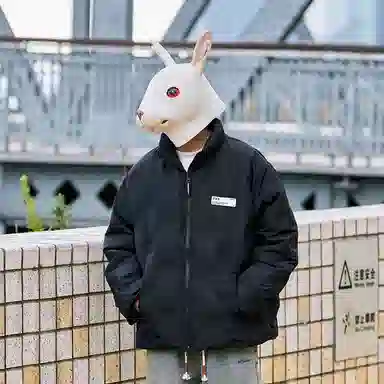 兔先森 无性别主义纯色时尚钢印设计加厚保暖外套夹克面包服情侣款极寒户外立领羽绒服 男女同款