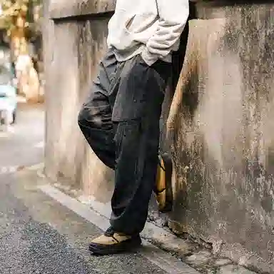 兔先森 山系撞色字母刺绣多拉链摇粒绒加绒加厚保暖裤脚可调节直筒宽松工装长裤休闲裤 男女同款