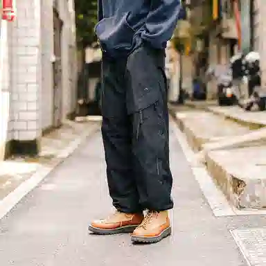 兔先森 山系撞色字母刺绣多拉链摇粒绒加绒加厚保暖裤脚可调节直筒宽松工装长裤休闲裤 男女同款