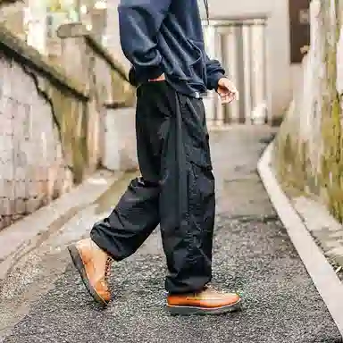 兔先森 山系撞色字母刺绣多拉链摇粒绒加绒加厚保暖裤脚可调节直筒宽松工装长裤休闲裤 男女同款