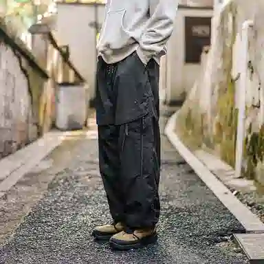 兔先森 山系撞色字母刺绣多拉链摇粒绒加绒加厚保暖裤脚可调节直筒宽松工装长裤休闲裤 男女同款