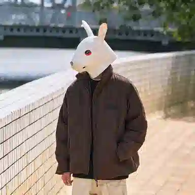 兔先森 无性别主义纯色时尚钢印设计加厚保暖外套夹克面包服情侣款极寒户外立领羽绒服 男女同款