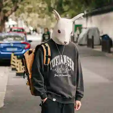 兔先森 无性别主义加绒保暖宽松垂感美式复古时尚潮牌字母印花宽松圆领套头卫衣 男女同款