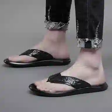 依米奴 简约潮流 轻盈舒适 耐磨 人体工学 轻松自如 个性潮流 缓震舒适 露趾设计 吸汗干爽  复合底 静音速干人字拖鞋 男款 黑色