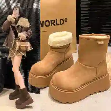 依米奴 绒面 高颜值  加绒舒适 降温保暖 小个子增高 显瘦 两穿 时尚潮流 低调百搭 日常通勤 轻便柔软 一脚蹬 雪地靴 女