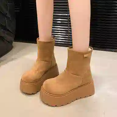 依米奴 绒面 高颜值  加绒舒适 降温保暖 小个子增高 显瘦 两穿 时尚潮流 低调百搭 日常通勤 轻便柔软 一脚蹬 雪地靴 女