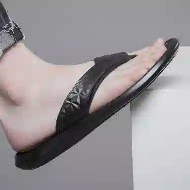 依米奴 简约潮流 轻盈舒适 耐磨 人体工学 轻松自如 个性潮流 缓震舒适 露趾设计 吸汗干爽  复合底 静音速干人字拖鞋 男款 黑色