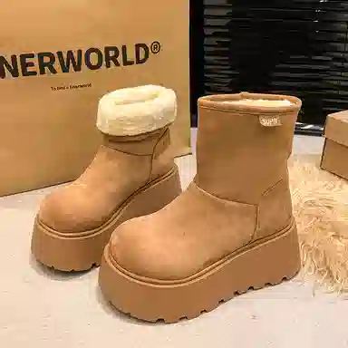 依米奴 绒面 高颜值  加绒舒适 降温保暖 小个子增高 显瘦 两穿 时尚潮流 低调百搭 日常通勤 轻便柔软 一脚蹬 雪地靴 女