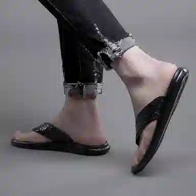 依米奴 简约潮流 轻盈舒适 耐磨 人体工学 轻松自如 个性潮流 缓震舒适 露趾设计 吸汗干爽  复合底 静音速干人字拖鞋 男款 黑色