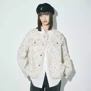 桴生 美式温柔小香风提花高级感短款时尚潮流彩色波点流苏宽松高级感长袖日常休闲百搭上衣截短外套 女款 杏色