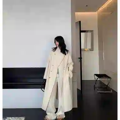 桴生 韩系时尚舒适纯色羊毛长款双排扣领设计感通勤慵懒风毛呢大衣 女款