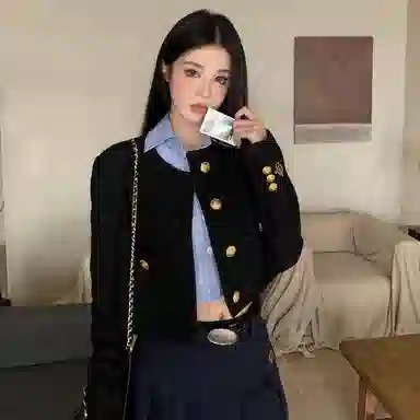 桴生 韩系法式经典融合的秋冬通勤个性短款时尚上衣截短外套 女款