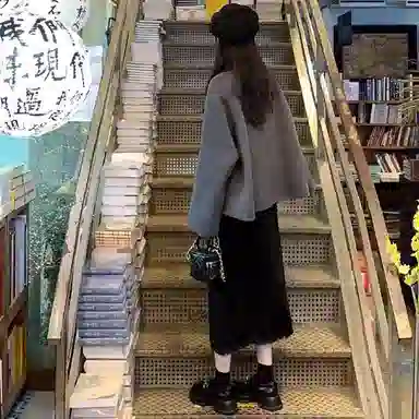 桴生 撞色翻领复古纯色双排扣长袖舒适加厚毛呢大衣 女 灰色