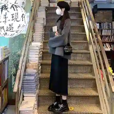 桴生 撞色翻领复古纯色双排扣长袖舒适加厚毛呢大衣 女 灰色